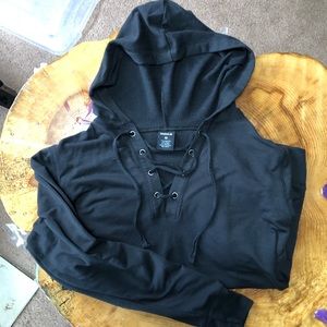 {REEBOK} Black Lace Up Fleece Lined Hoodie